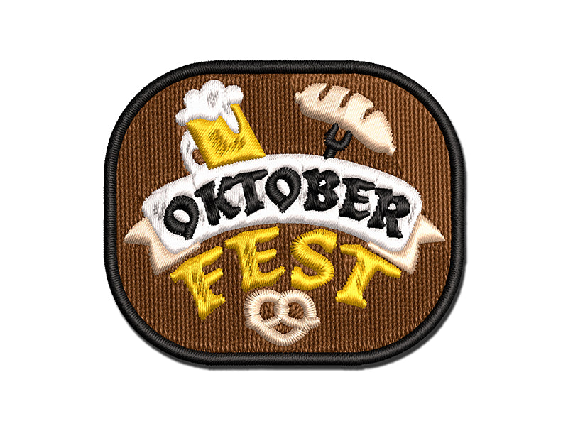Oktoberfest Banner Beer Sausage Pretzel Multi-Color Embroidered Iron-On or Hook & Loop Patch Applique