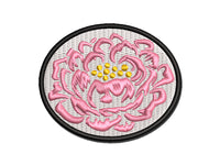 Single Peony Flower Multi-Color Embroidered Iron-On or Hook & Loop Patch Applique