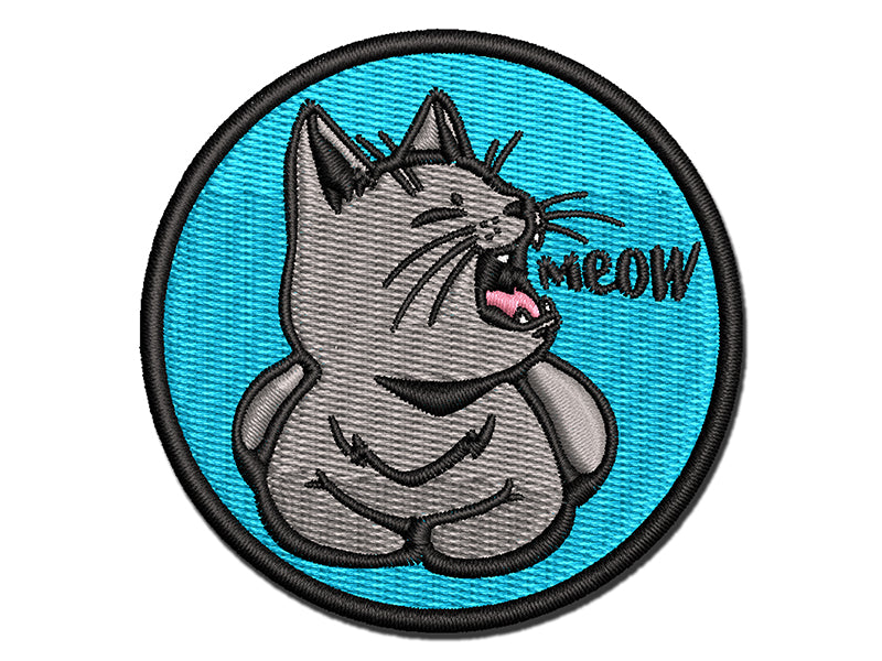 Sleepy Kitty Yawning Meow Multi-Color Embroidered Iron-On or Hook & Loop Patch Applique