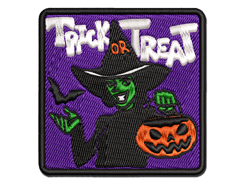 Trick or Treat Halloween Witch Multi-Color Embroidered Iron-On or Hook & Loop Patch Applique