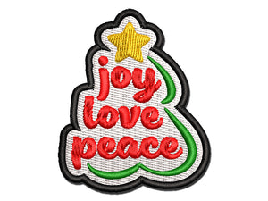 Joy Love Peace Christmas Tree Multi-Color Embroidered Iron-On or Hook & Loop Patch Applique