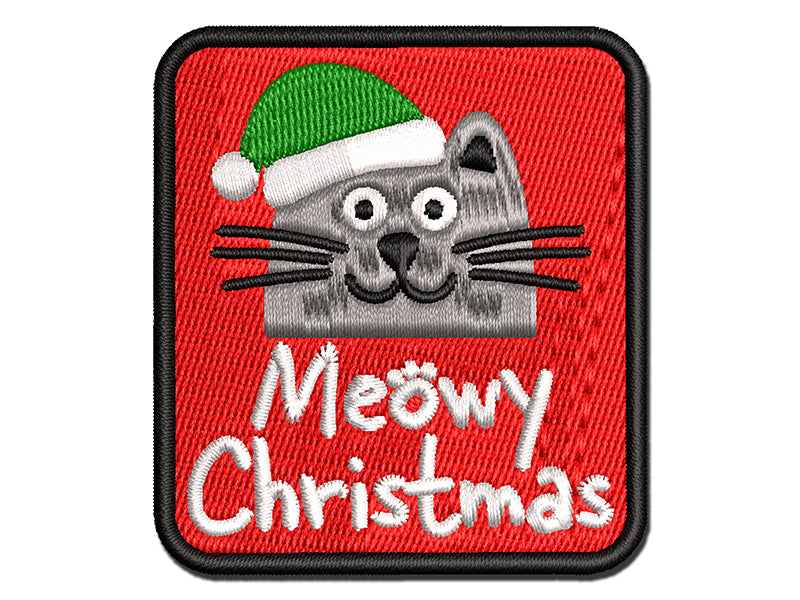 Meowy Christmas Cat with Santa Hat Multi-Color Embroidered Iron-On or Hook & Loop Patch Applique