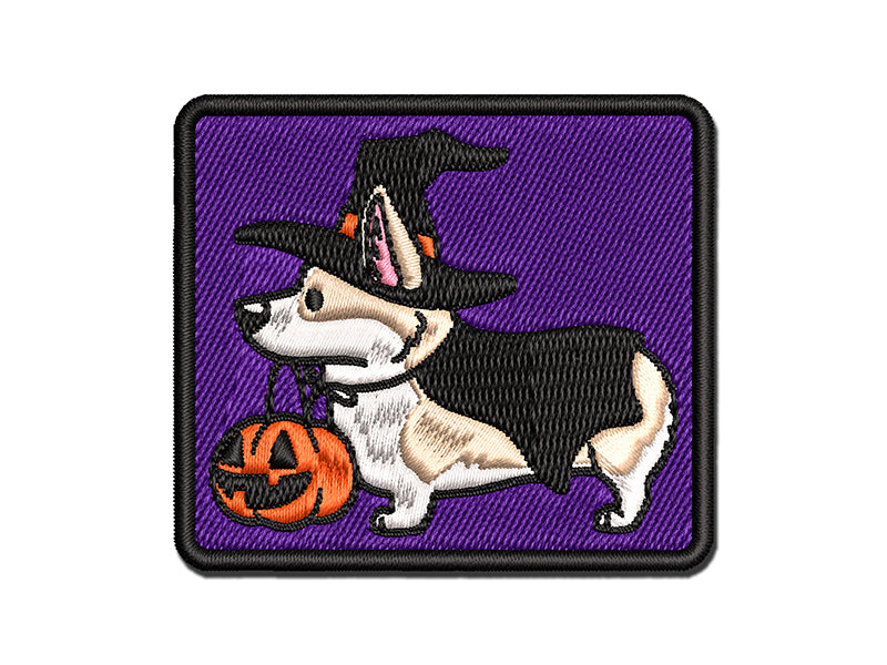 Corgi Trick-or-Treating Witch Costume Halloween Multi-Color Embroidered Iron-On or Hook & Loop Patch Applique