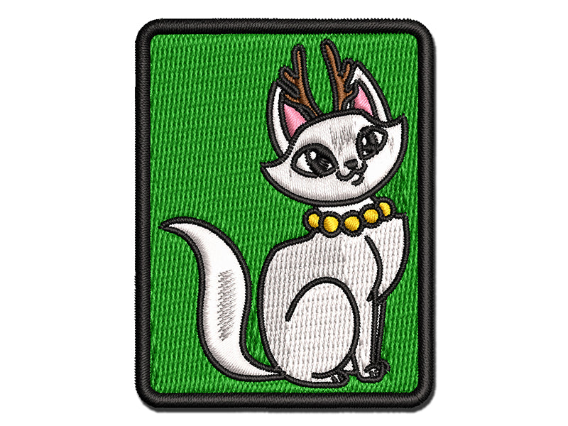 Cute Kitty Cat Reindeer Christmas Multi-Color Embroidered Iron-On or Hook & Loop Patch Applique