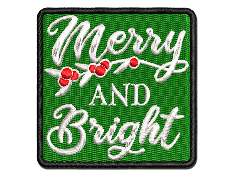 Merry and Bright Mistletoe Christmas Multi-Color Embroidered Iron-On or Hook & Loop Patch Applique