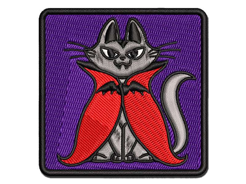 Vampire Cat Halloween Multi-Color Embroidered Iron-On or Hook & Loop Patch Applique