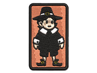 Cute Thanksgiving Pilgrim Boy Multi-Color Embroidered Iron-On or Hook & Loop Patch Applique
