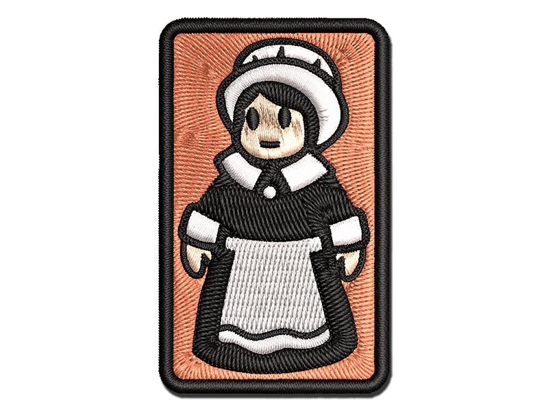Cute Thanksgiving Pilgrim Girl Multi-Color Embroidered Iron-On or Hook & Loop Patch Applique