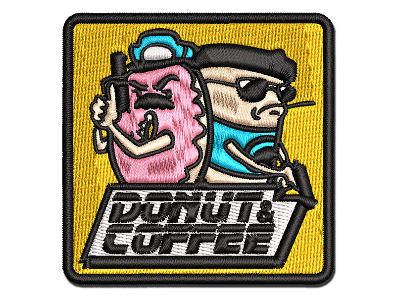 Donut and Coffee Buddy Cop Multi-Color Embroidered Iron-On or Hook & Loop Patch Applique