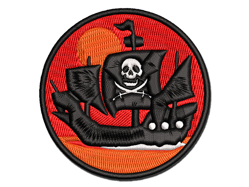 Haunted Ghost Pirate Ship with Jolly Roger Multi-Color Embroidered Iron-On or Hook & Loop Patch Applique