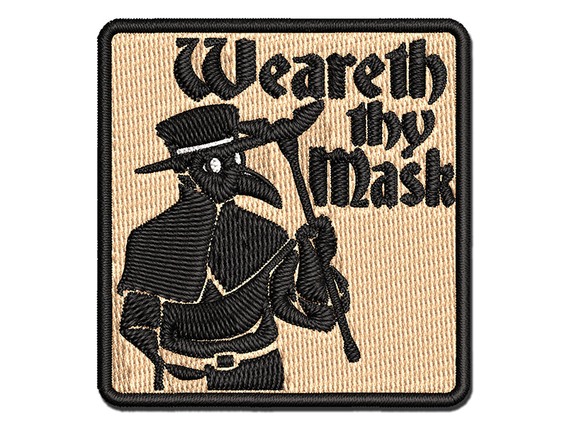 Plague Doctor Weareth Thy Mask Multi-Color Embroidered Iron-On or Hook & Loop Patch Applique