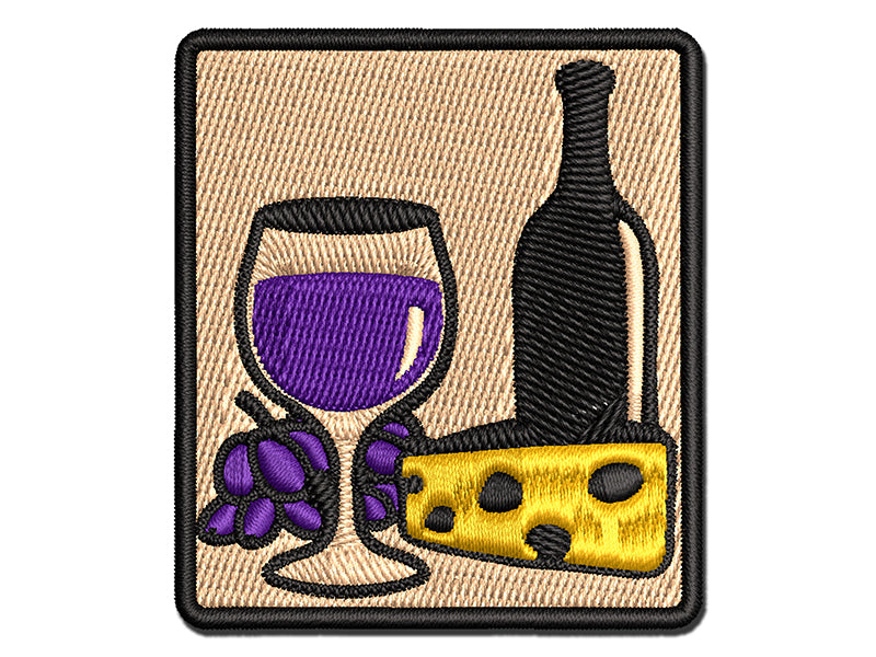 Wine and Cheese Multi-Color Embroidered Iron-On or Hook & Loop Patch Applique