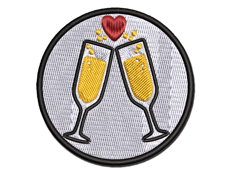 Cheers Toast Champagne Heart Love Wedding Anniversary Multi-Color Embroidered Iron-On or Hook & Loop Patch Applique