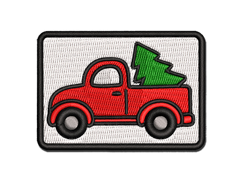 Cute Truck with Christmas Tree Multi-Color Embroidered Iron-On or Hook & Loop Patch Applique