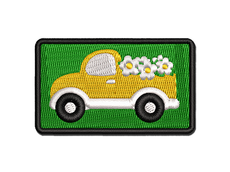 Cute Truck with Flowers Multi-Color Embroidered Iron-On or Hook & Loop Patch Applique