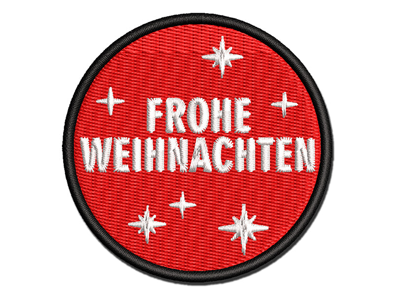 Frohe Weihnachten Merry Christmas German Starburst Multi-Color Embroidered Iron-On or Hook & Loop Patch Applique