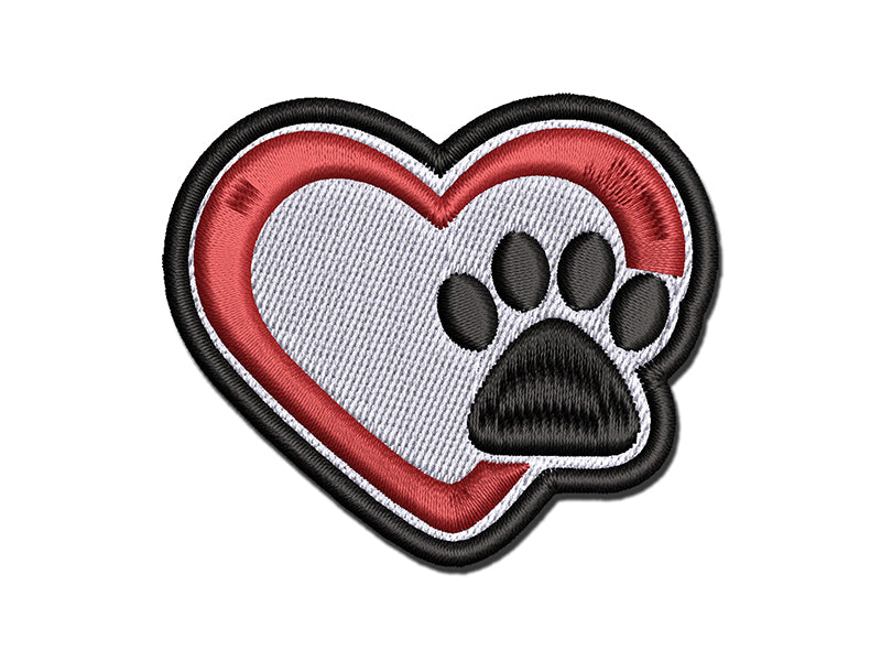 Heart with Paw Print Multi-Color Embroidered Iron-On or Hook & Loop Patch Applique