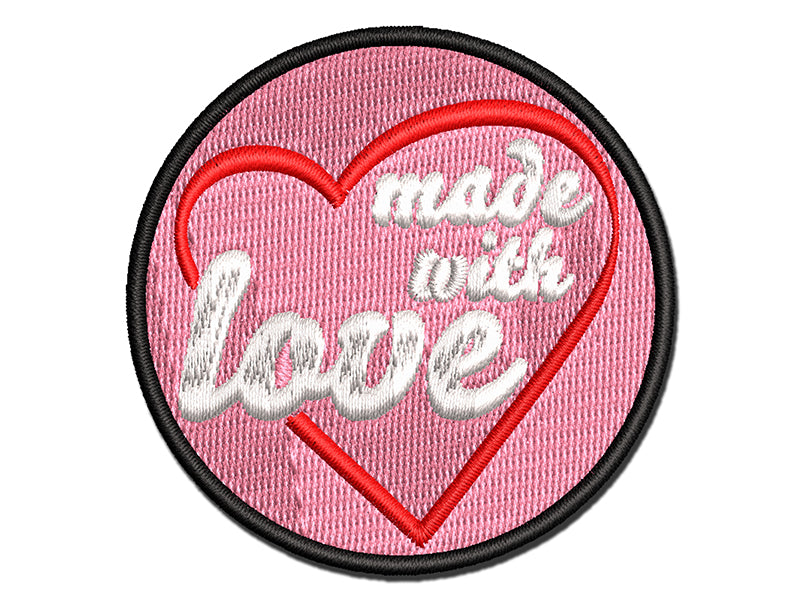 Made with Love in Heart Multi-Color Embroidered Iron-On or Hook & Loop Patch Applique