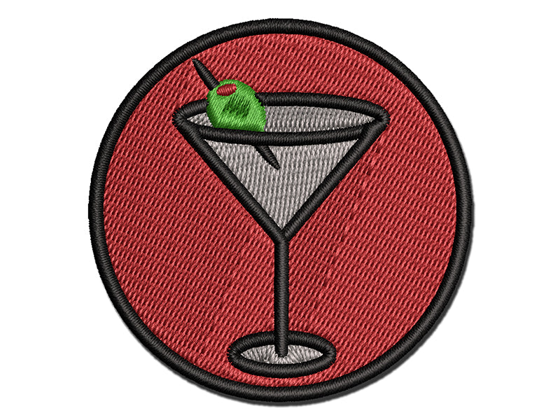 Martini Cocktail with Olive Multi-Color Embroidered Iron-On or Hook & Loop Patch Applique