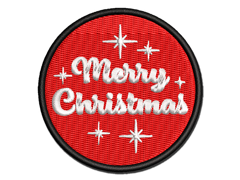 Merry Christmas Starburst Multi-Color Embroidered Iron-On or Hook & Loop Patch Applique