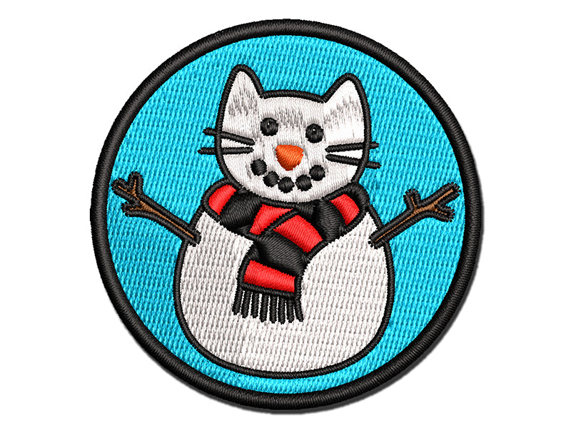 Snowman Cat Christmas Multi-Color Embroidered Iron-On or Hook & Loop Patch Applique