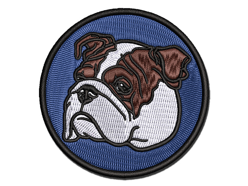 English Bulldog Head Multi-Color Embroidered Iron-On or Hook & Loop Patch Applique