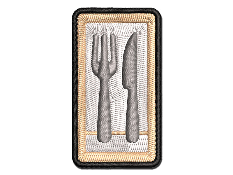 Fork and Knife Solid Silhouette Multi-Color Embroidered Iron-On or Hook & Loop Patch Applique