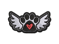 Paw Print Angel Wings with Heart Dog Cat Multi-Color Embroidered Iron-On or Hook & Loop Patch Applique