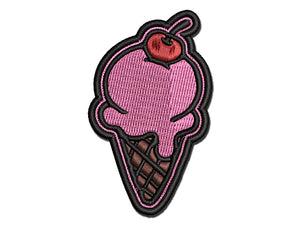 Hand Drawn Cute Ice Cream Cone Doodle Multi-Color Embroidered Iron-On or Hook & Loop Patch Applique