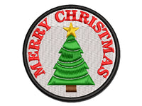 Merry Christmas Holiday Evergreen Tree Multi-Color Embroidered Iron-On or Hook & Loop Patch Applique