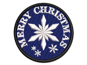 Merry Christmas Holiday Snowflake Multi-Color Embroidered Iron-On or Hook & Loop Patch Applique