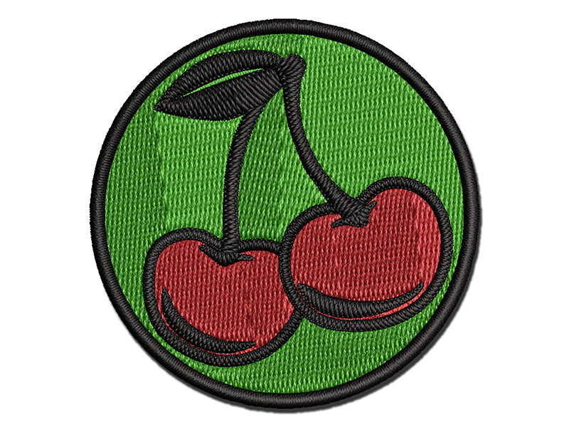 Couple of Shiny Cherry Fruits Cherries Multi-Color Embroidered Iron-On or Hook & Loop Patch Applique