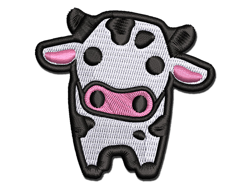 Cute Chibi Spotted Cow Multi-Color Embroidered Iron-On or Hook & Loop Patch Applique