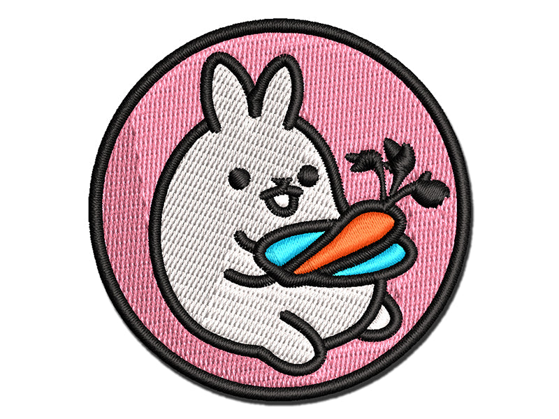 Cute Kawaii Bunny Rabbit Eating a Carrot for Lunch Multi-Color Embroidered Iron-On or Hook & Loop Patch Applique