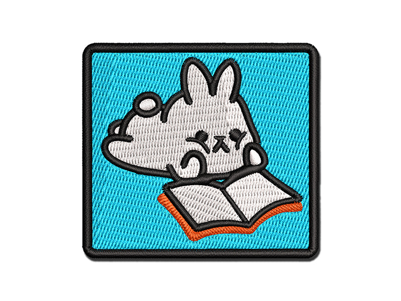 Cute Kawaii Bunny Rabbit Reading Studying for School Multi-Color Embroidered Iron-On or Hook & Loop Patch Applique
