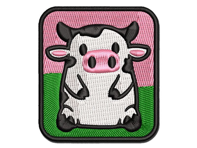 Cute Spotted Cow Sitting Multi-Color Embroidered Iron-On or Hook & Loop Patch Applique