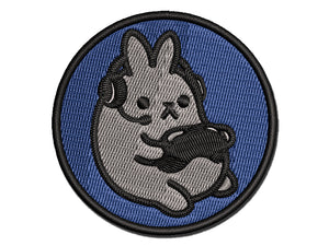 Geek Gamer Bunny Rabbit Playing Console Games Multi-Color Embroidered Iron-On or Hook & Loop Patch Applique