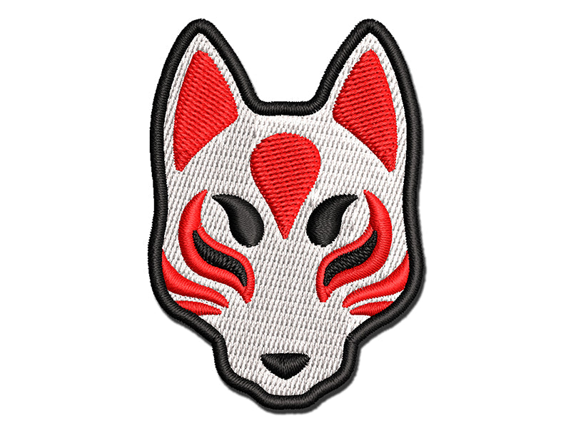 Kitsune Japanese Fox Mask Multi-Color Embroidered Iron-On or Hook & Loop Patch Applique