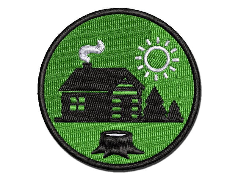 Log Cabin in the Woods Multi-Color Embroidered Iron-On or Hook & Loop Patch Applique