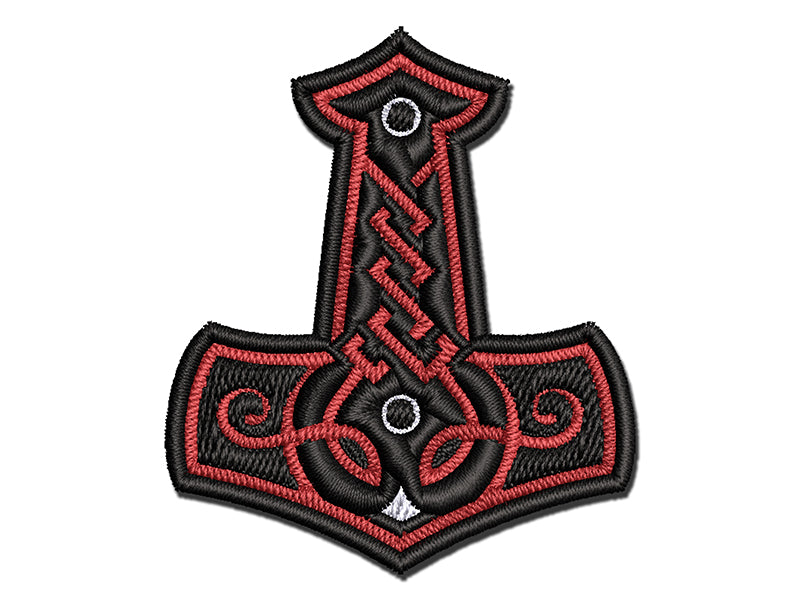 Mjolnir Symbol Norse Viking Hammer of Thor Multi-Color Embroidered Iron-On or Hook & Loop Patch Applique