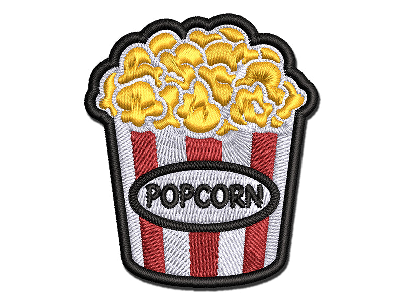 Big Bucket of Popcorn Movie Theater Multi-Color Embroidered Iron-On or Hook & Loop Patch Applique