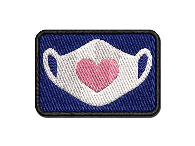 Caring Surgical Face Mask Heart Multi-Color Embroidered Iron-On or Hook & Loop Patch Applique
