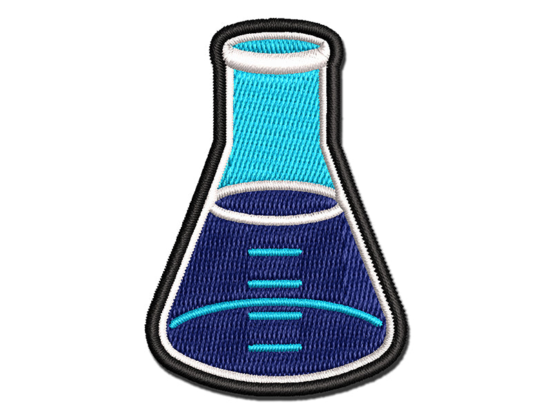 Glass Erlenmeyer Flask Chemistry Science Multi-Color Embroidered Iron-On or Hook & Loop Patch Applique