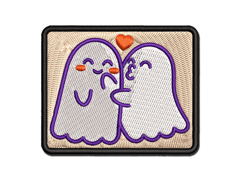 Two Ghosts in Love Kissy Face Halloween Multi-Color Embroidered Iron-On or Hook & Loop Patch Applique