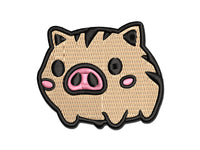 Fun Chibi Wild Boar Pig Swine Multi-Color Embroidered Iron-On or Hook & Loop Patch Applique