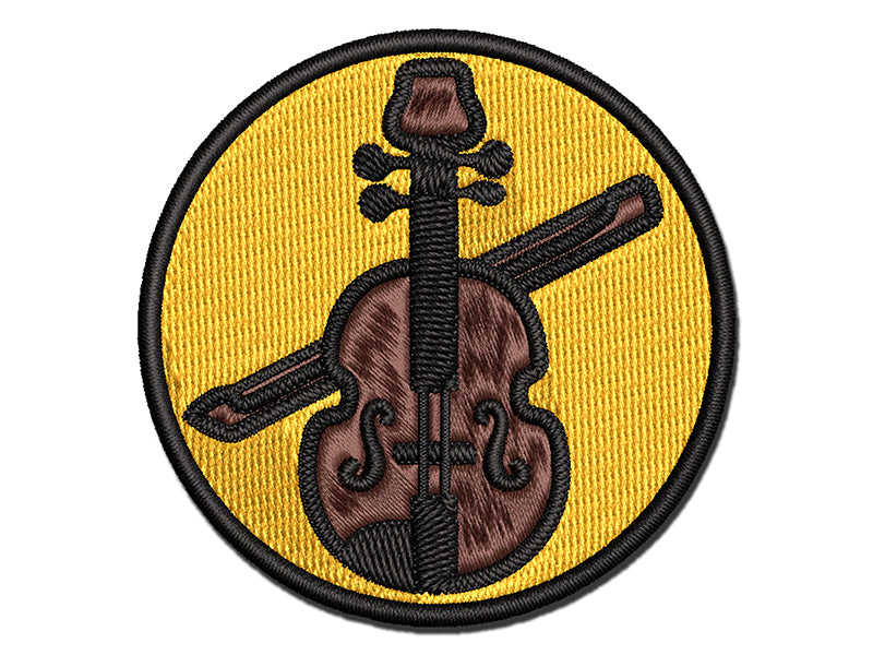 Fun Violin with Bow Icon Multi-Color Embroidered Iron-On or Hook & Loop Patch Applique