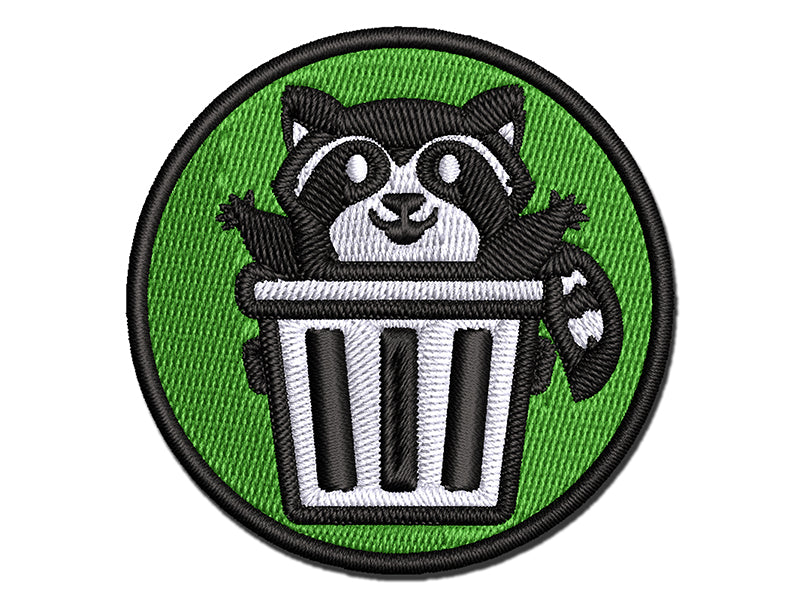 Lively Raccoon in Trash Can Multi-Color Embroidered Iron-On or Hook & Loop Patch Applique