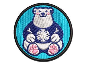 Polar Bear in Snowflake Christmas Sweater Multi-Color Embroidered Iron-On or Hook & Loop Patch Applique