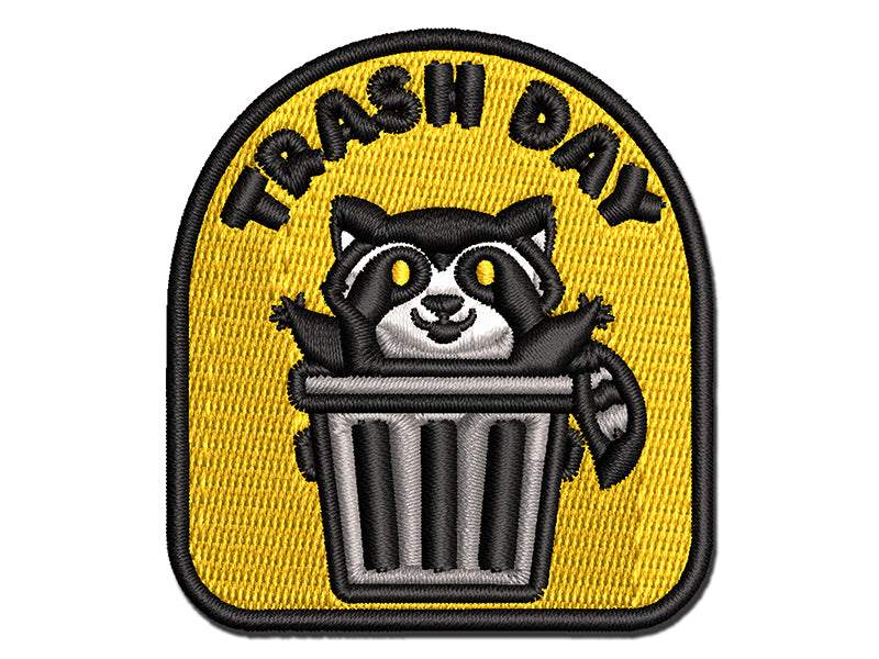 Trash Day Raccoon in Can Multi-Color Embroidered Iron-On or Hook & Loop Patch Applique