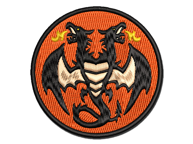 Two Headed Dragon Drake Wyvern Multi-Color Embroidered Iron-On or Hook & Loop Patch Applique